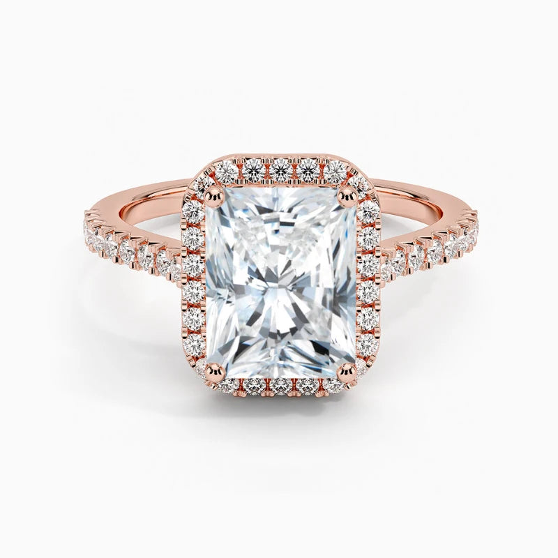 1ct Radiant Cut 14K Solid Gold Halo Ring DE VS1 VVS Excellent Cut IGI Certified Lab Grown Diamond Bridal Wedding Band Ring