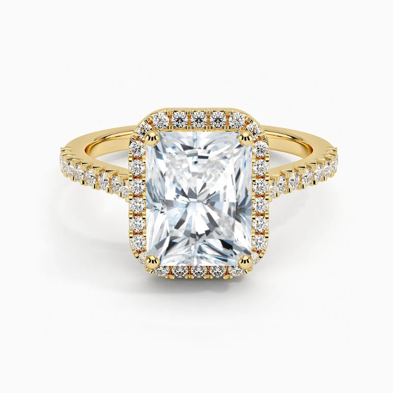 1ct Radiant Cut 14K Solid Gold Halo Ring DE VS1 VVS Excellent Cut IGI Certified Lab Grown Diamond Bridal Wedding Band Ring